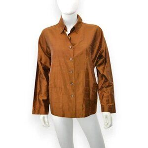 NWT Vintage Chicos Copper Rust Saffron Orange Raw Silk Top Jacket Blouse 1 M 6-8